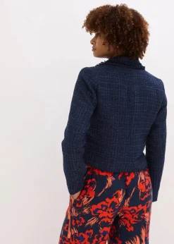 bonprix Bekleidung·Basics|Nachhaltigere Materialien^Bouclé-Blazer mit dekorativen Knöpfen dunkelblau