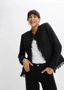 bonprix Bekleidung·Hosen|Jacken & Mäntel^Bouclé-Jacke schwarz
