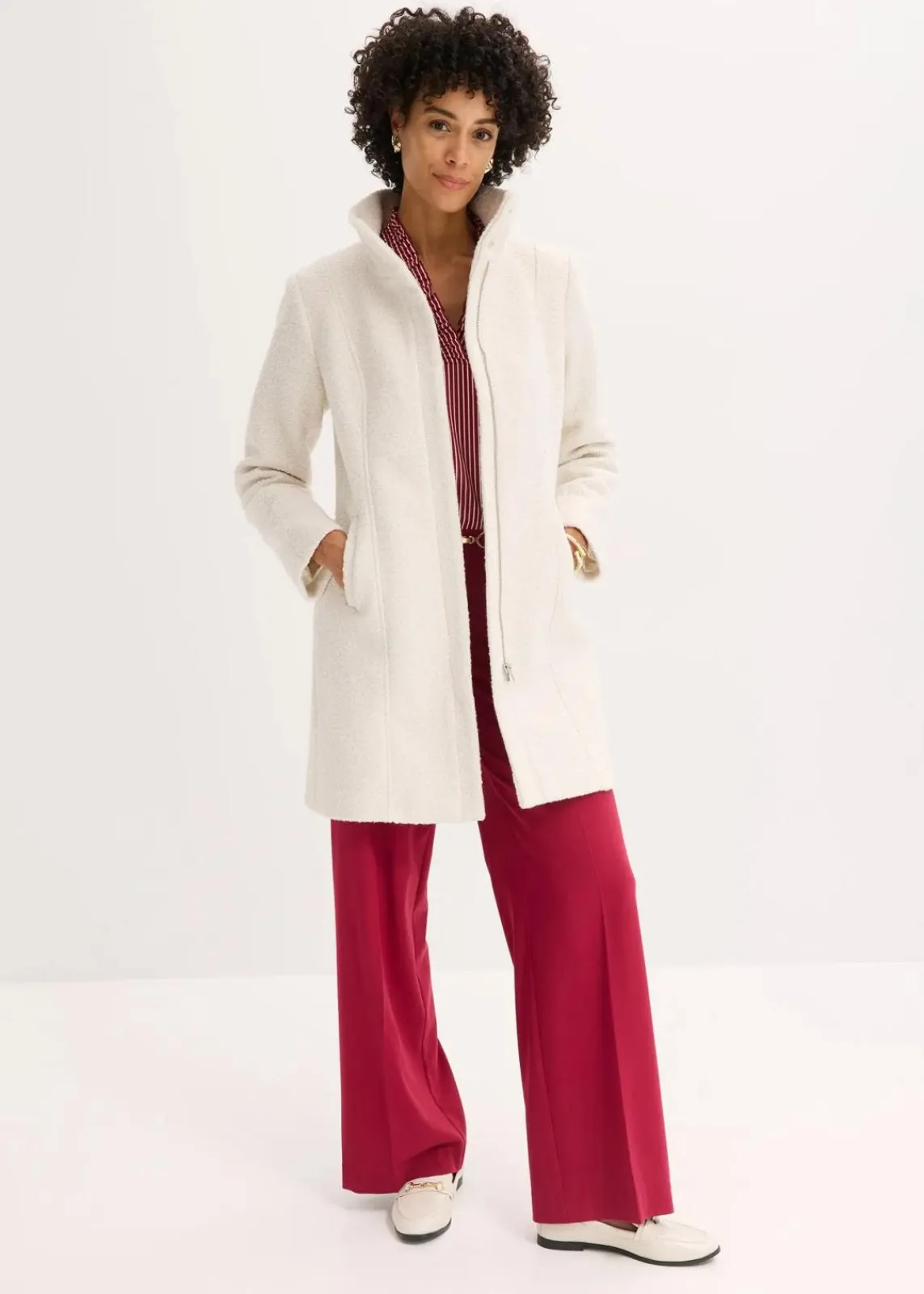 bonprix Bekleidung·Hosen^Bouclé-Kurzmantel wollweiß