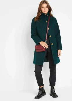 bonprix Bekleidung·Hosen|Nachhaltigere Materialien^Bouclé-Mantel mit Taschen petrolgrün