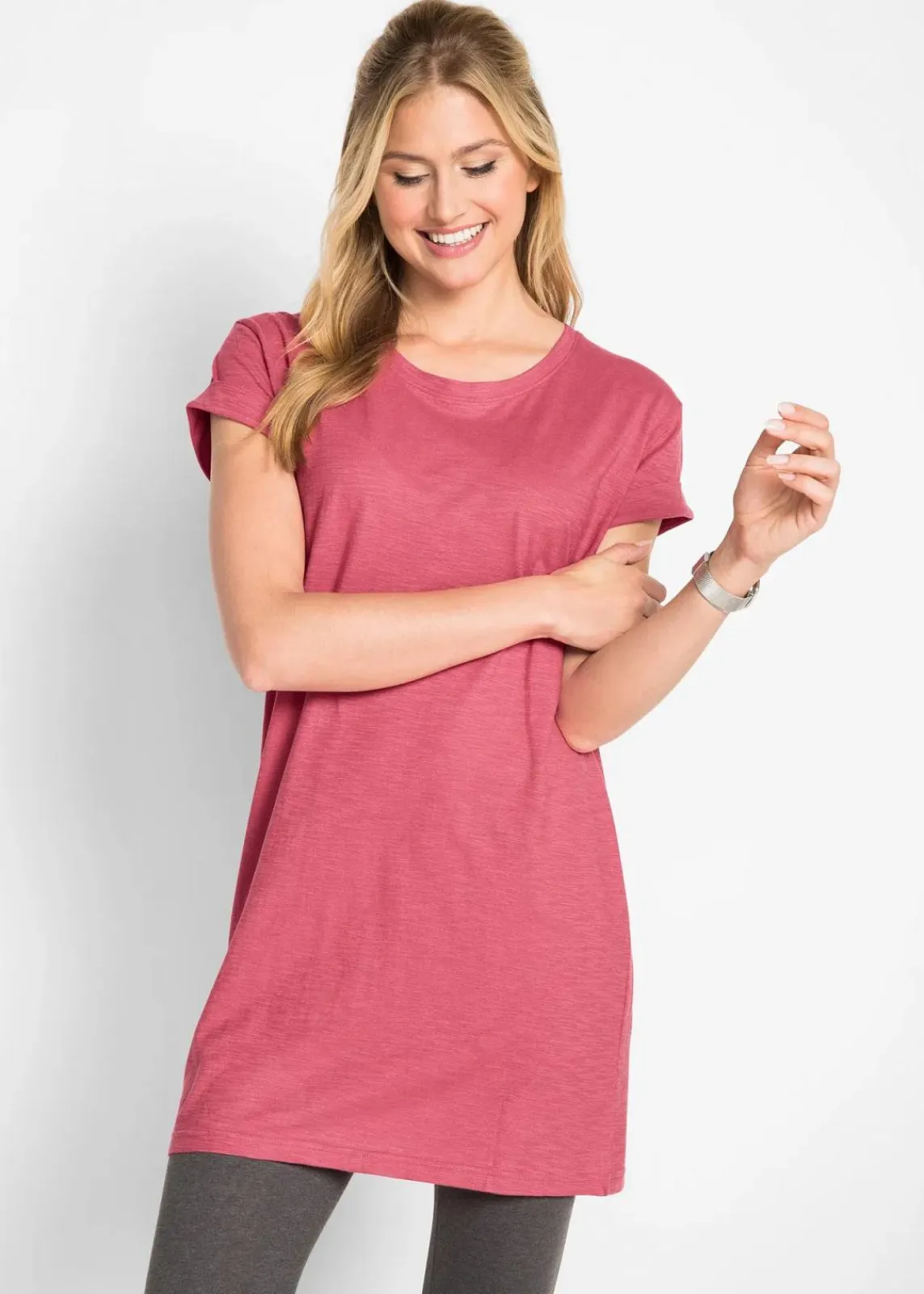 bonprix Shirts & Tops|Basics^Boxy-Longshirt mit kurzen Ärmeln rauchhimbeere