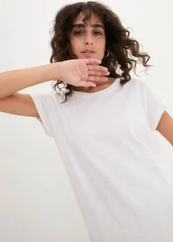 bonprix Shirts & Tops|Basics^Boxy-Longshirt mit kurzen Ärmeln weiß