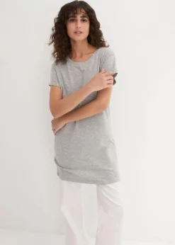 bonprix Shirts & Tops|Basics^Boxy-Longshirt mit kurzen Ärmeln hellgrau meliert
