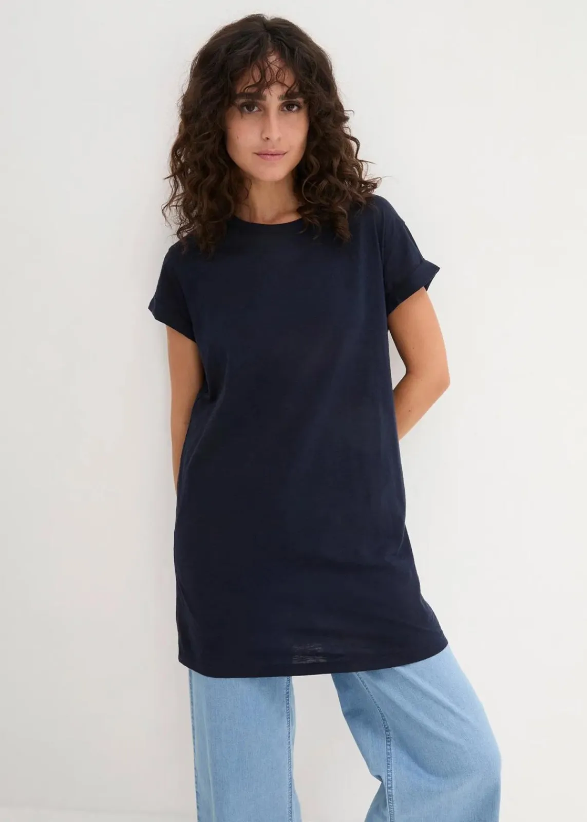 bonprix Shirts & Tops|Basics^Boxy-Longshirt mit kurzen Ärmeln dunkelblau