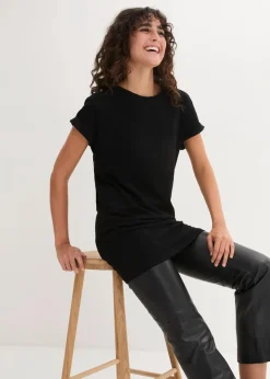 bonprix Bekleidung·Röcke|Basics^Boxy-Longshirt mit kurzen Ärmeln schwarz