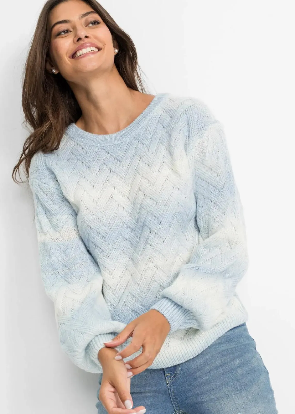 bonprix Bekleidung·Umstandsmode|Bekleidung·Jeans^Boxy-Pullover eisblau/wollweiß