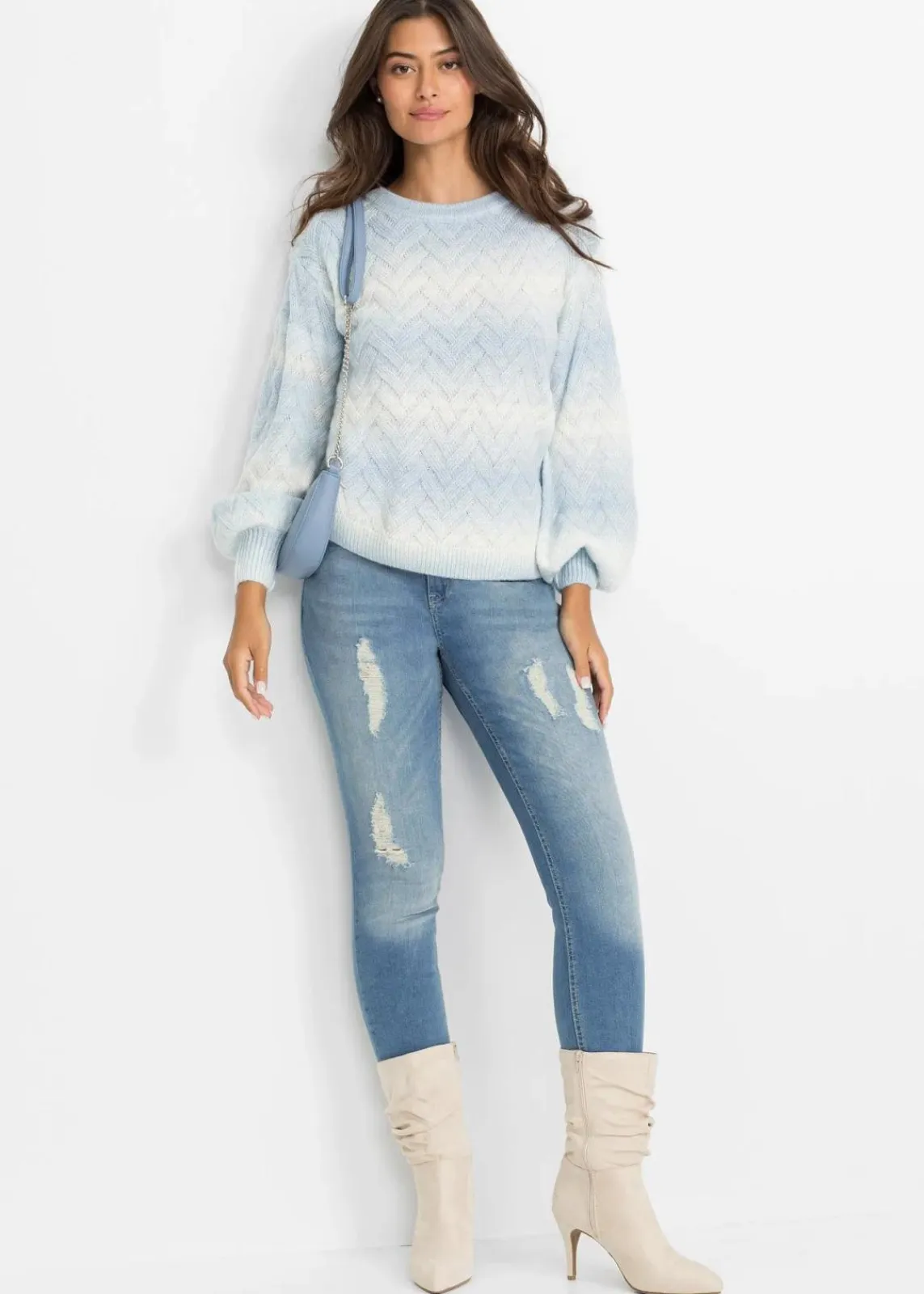 bonprix Bekleidung·Umstandsmode|Bekleidung·Jeans^Boxy-Pullover eisblau/wollweiß