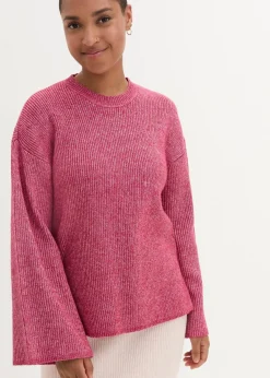 bonprix Bekleidung·Umstandsmode|Strickmode^Boxy-Pullover aus Rippstrick beerenrot/wollweiß meliert