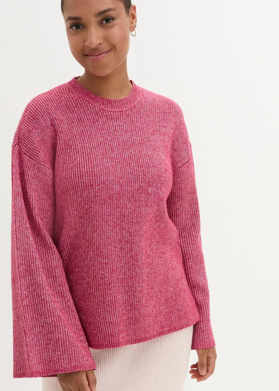 bonprix Bekleidung·Umstandsmode|Strickmode^Boxy-Pullover aus Rippstrick beerenrot/wollweiß meliert
