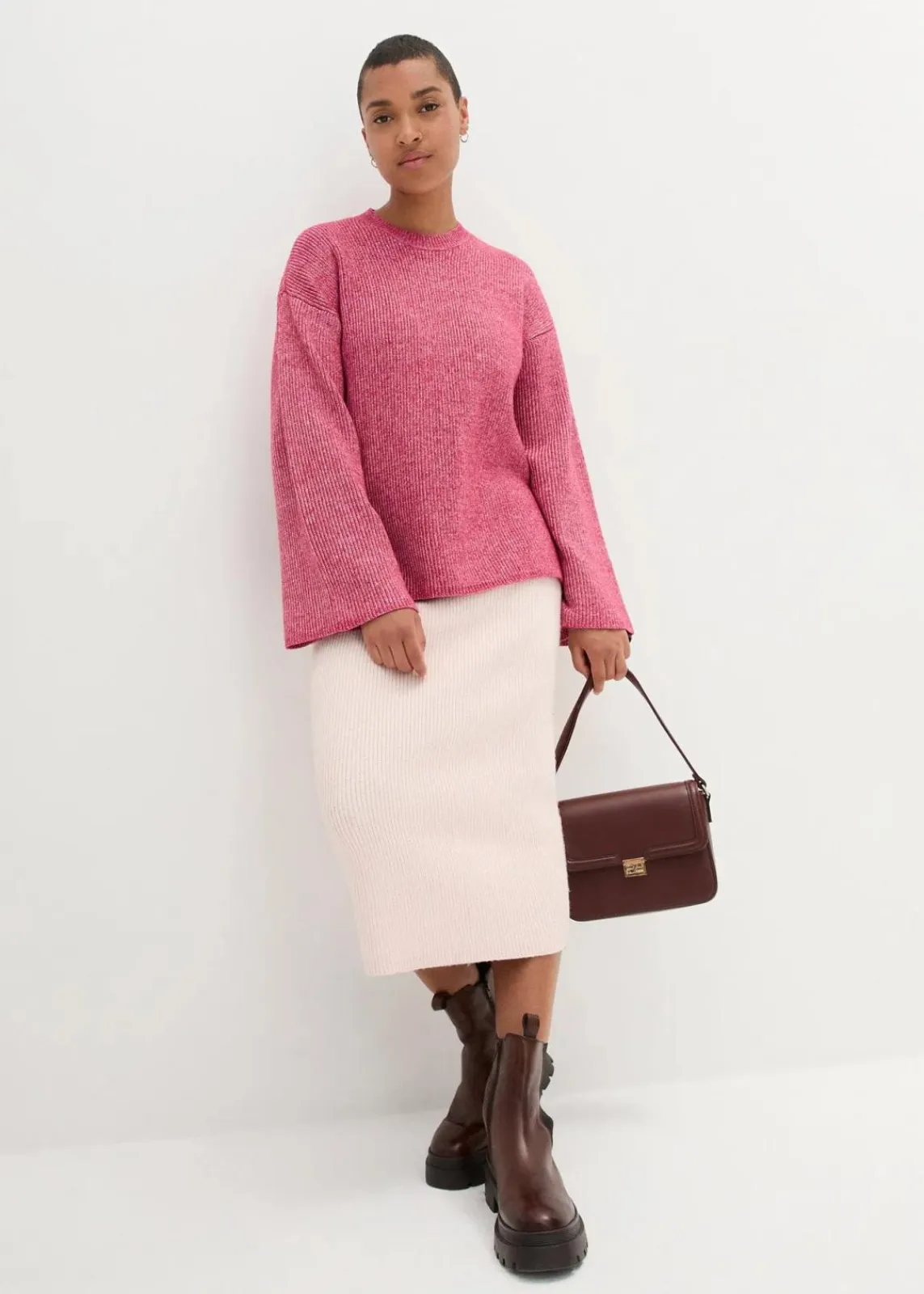 bonprix Bekleidung·Umstandsmode|Strickmode^Boxy-Pullover aus Rippstrick beerenrot/wollweiß meliert