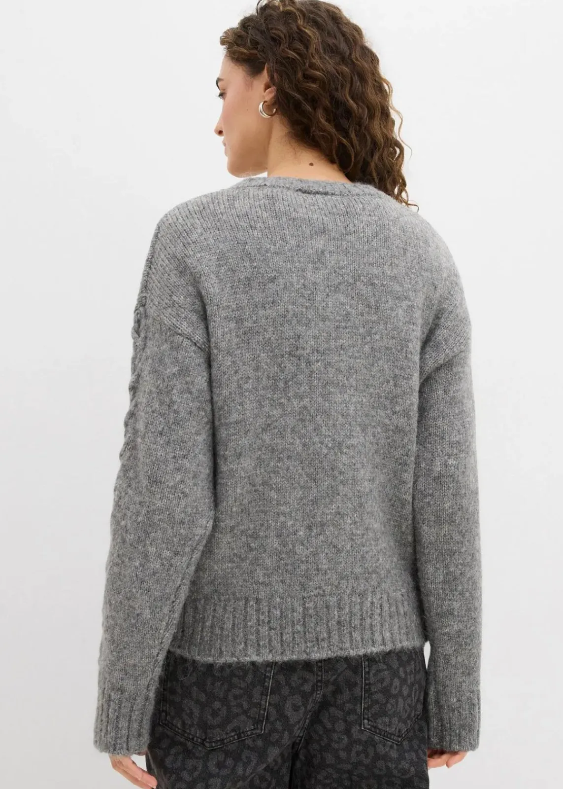 bonprix Bekleidung·Umstandsmode|Bekleidung·Jeans^Boxy-Pullover mit geflochtenen Ärmeln grau meliert