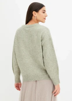 bonprix Bekleidung·Umstandsmode|Strickmode^Boxy-Pullover mit Pailletten seegras meliert