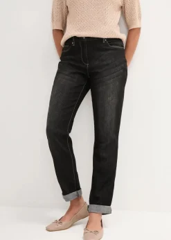 bonprix Bekleidung·Shirts & Tops|Jeans^Boyfriend Jeans Mid Waist, Stretch schwarz denim
