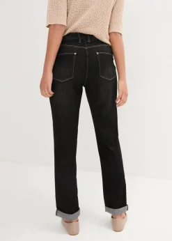 bonprix Bekleidung·Shirts & Tops|Jeans^Boyfriend Jeans Mid Waist, Stretch schwarz denim