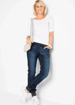 bonprix Bekleidung·Shirts & Tops|Jeans^Boyfriend Jeans Mid Waist, Bequembund nachtblau denim