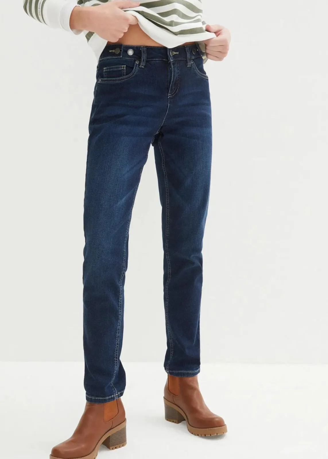 bonprix Bekleidung·Shirts & Tops|Jeans^Boyfriend Jeans Mid Waist, Stretch dunkelblau used
