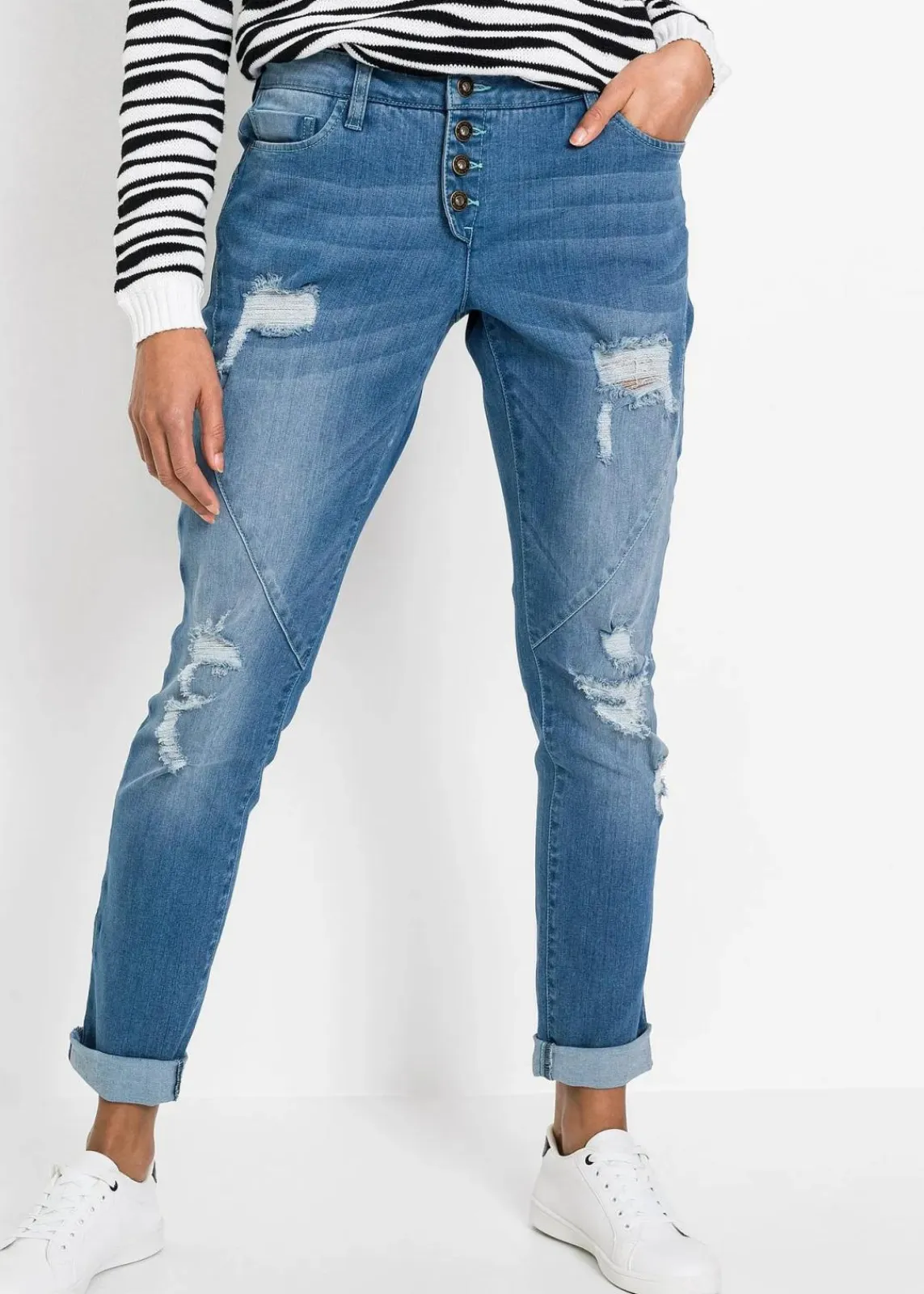 bonprix Bekleidung·Shirts & Tops|Nachhaltigere Materialien^Boyfriend Jeans Mid Waist blau denim