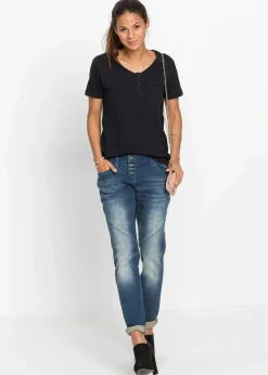 bonprix Bekleidung·Shirts & Tops|Jeans^Boyfriend-Jeans dunkelblau denim used