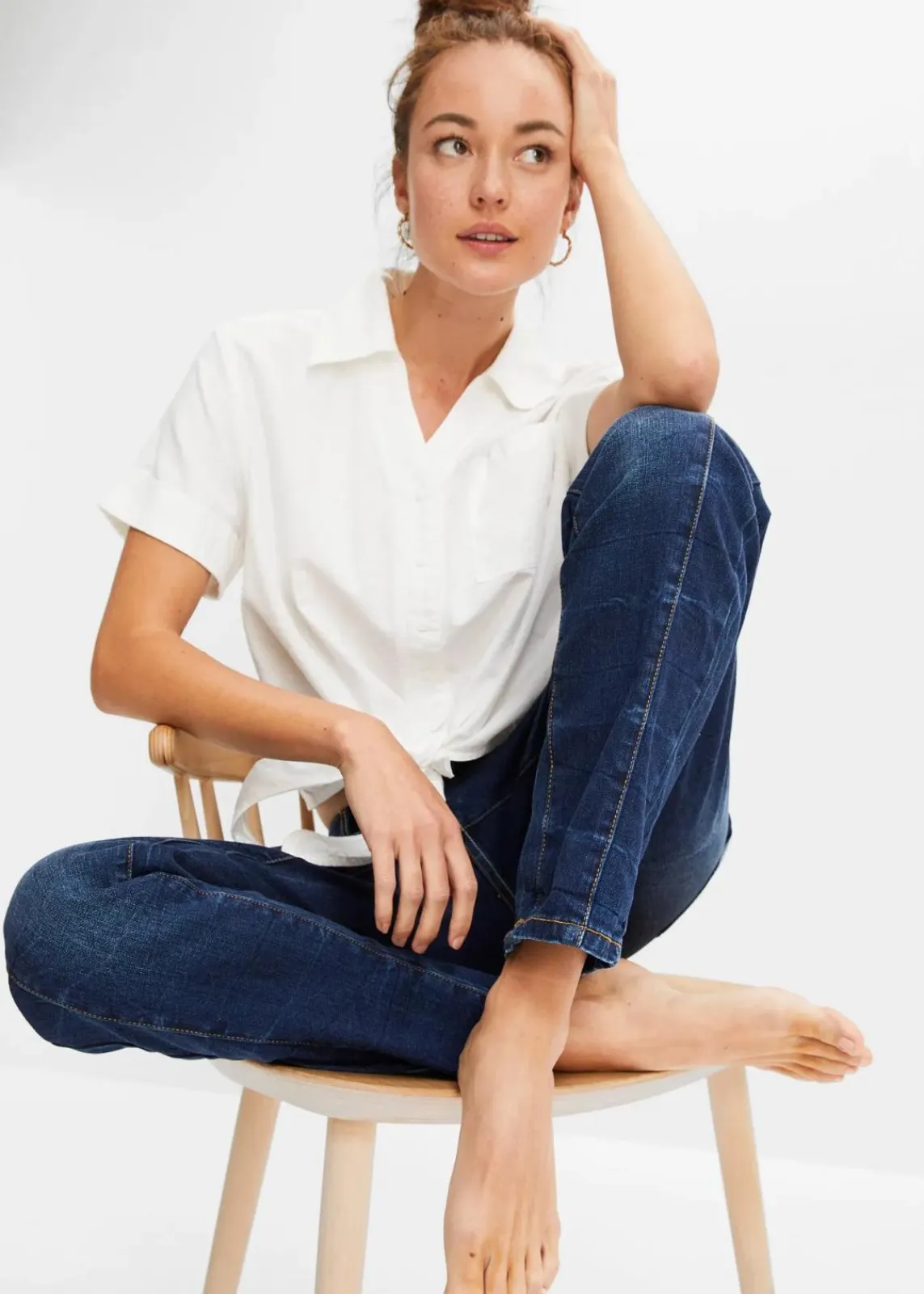 bonprix Bekleidung·Shirts & Tops|Kurzgrößen^Boyfriend-Jeans dunkelblau denim