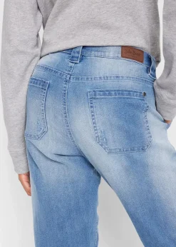 bonprix Bekleidung·Shirts & Tops|Jeans^Boyfriend-Jeans Mid Waist Komfort-Stretch hellblau denim used