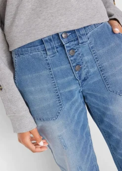 bonprix Bekleidung·Shirts & Tops|Jeans^Boyfriend-Jeans Mid Waist Komfort-Stretch hellblau denim used