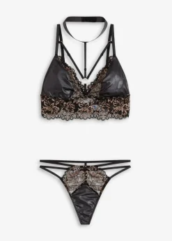 bonprix Wäsche·Erotikwäsche|Wäsche·Bhs^Bralette + String (2-tlg.Set) schwarz/metallic kupfer