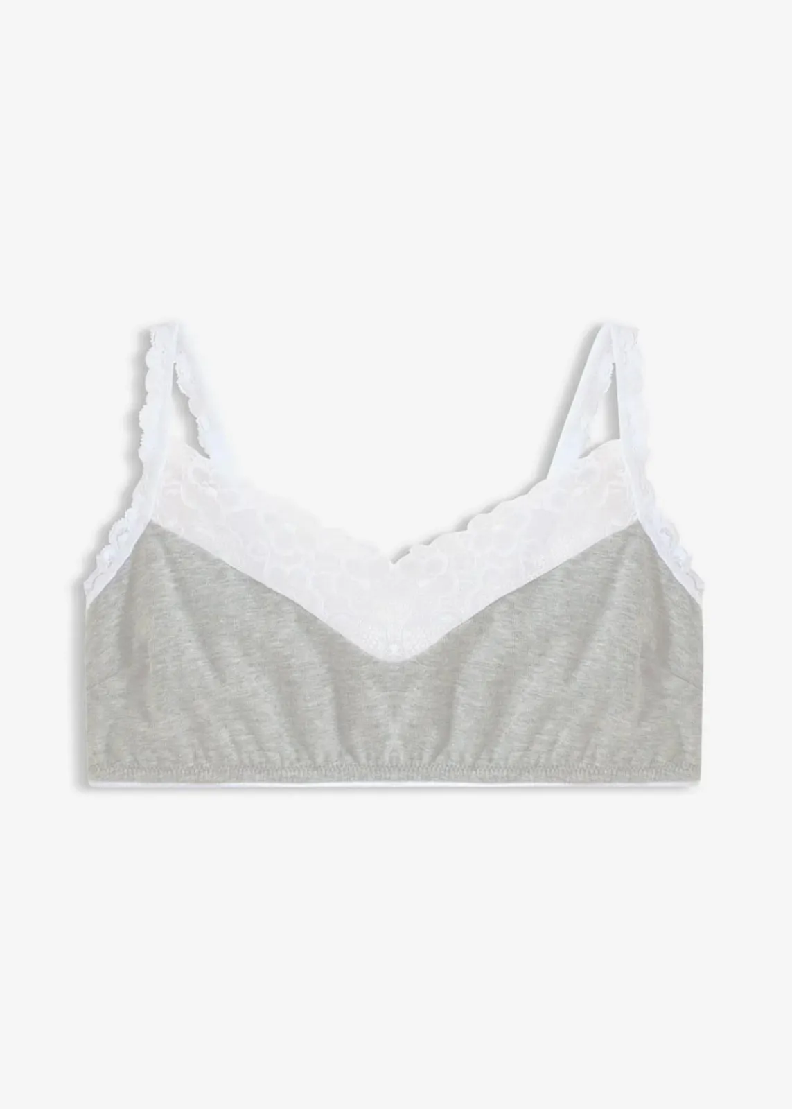 bonprix Wäsche·Baumwollunterwäsche|Wäsche·Bhs^Bralette ohne Bügel mit Baumwolle und Spitze hellgrau meliert/weiß