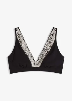 bonprix Wäsche·Baumwollunterwäsche|Nachhaltigere Materialien^Bralette ohne Bügel mit Bio-Baumwolle und Spitze schwarz/wollweiß