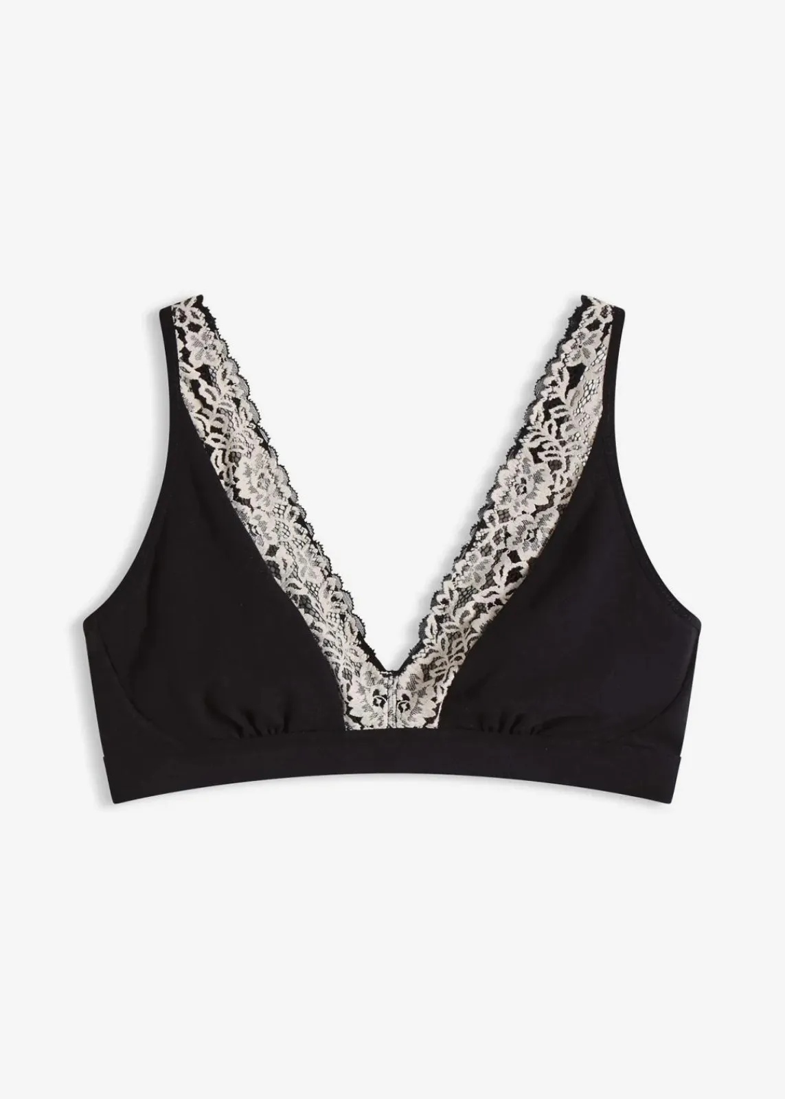 bonprix Wäsche·Baumwollunterwäsche|Nachhaltigere Materialien^Bralette ohne Bügel mit Bio-Baumwolle und Spitze schwarz/wollweiß