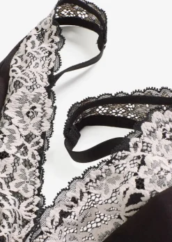 bonprix Wäsche·Baumwollunterwäsche|Nachhaltigere Materialien^Bralette ohne Bügel mit Bio-Baumwolle und Spitze schwarz/wollweiß