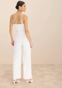 bonprix Jumpsuits^Braut-Overall aus strukturiertem Crepe mit Perlenstickerei wollweiß