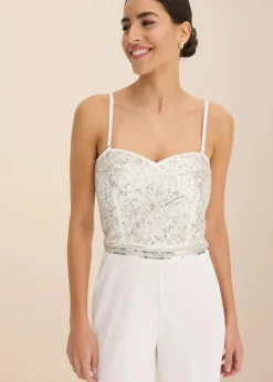 bonprix Jumpsuits^Braut-Overall aus strukturiertem Crepe mit Perlenstickerei wollweiß