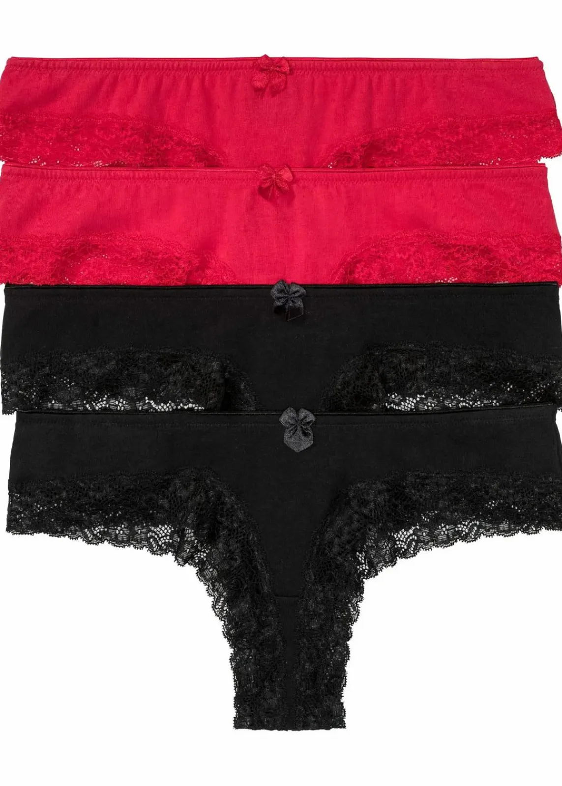 bonprix Wäsche·Basics|Wäsche·Baumwollunterwäsche^Brazilslip (4er Pack) schwarz + rot