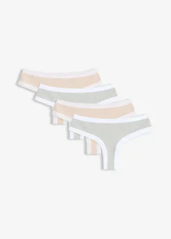 bonprix Wäsche·Baumwollunterwäsche|Wäsche·Höschen^Brazilslip gerippt mit Spitze (4er Pack) hellgraumelange+ seidenrosa melange