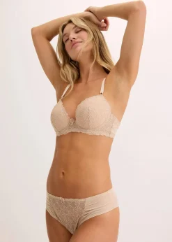 bonprix Wäsche·Dessous|Wäsche·Höschen^Brazilslip mit blumiger Stickerei kreidebeige