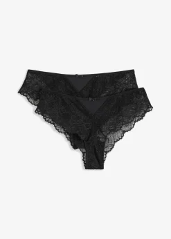 bonprix Wäsche·Dessous|Wäsche·Höschen^Brazilslip mit zarter Spitze (2er Pack) schwarz