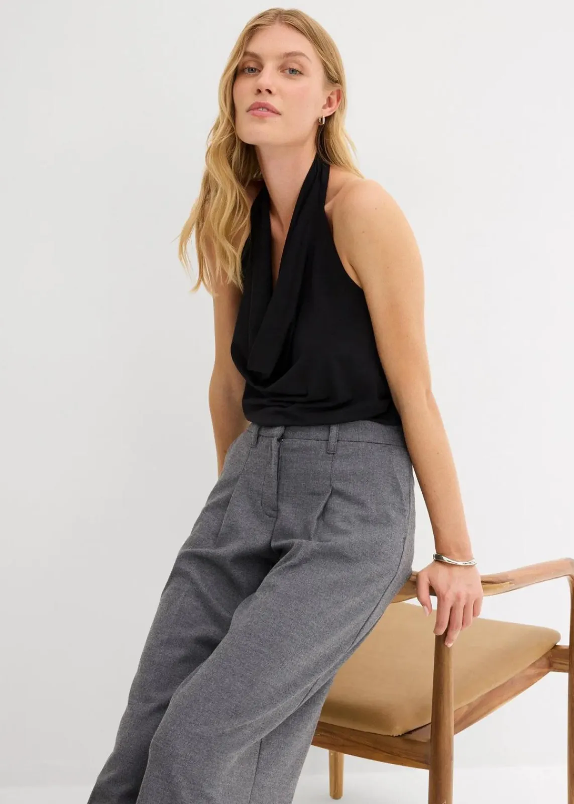 bonprix Bekleidung·Kleider|Hosen^Bundfaltenhose anthrazit meliert