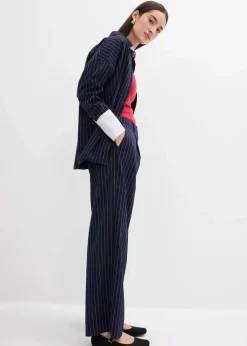 bonprix Bekleidung·Kleider|Zweiteiler & Sets^Bundfaltenhose aus Viskose-Mix dunkelblau/weiß längs gestreift