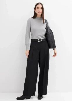 bonprix Hosen|Bekleidung·Kleider^Bundfaltenhose mit Bequembund und Schlitz schwarz