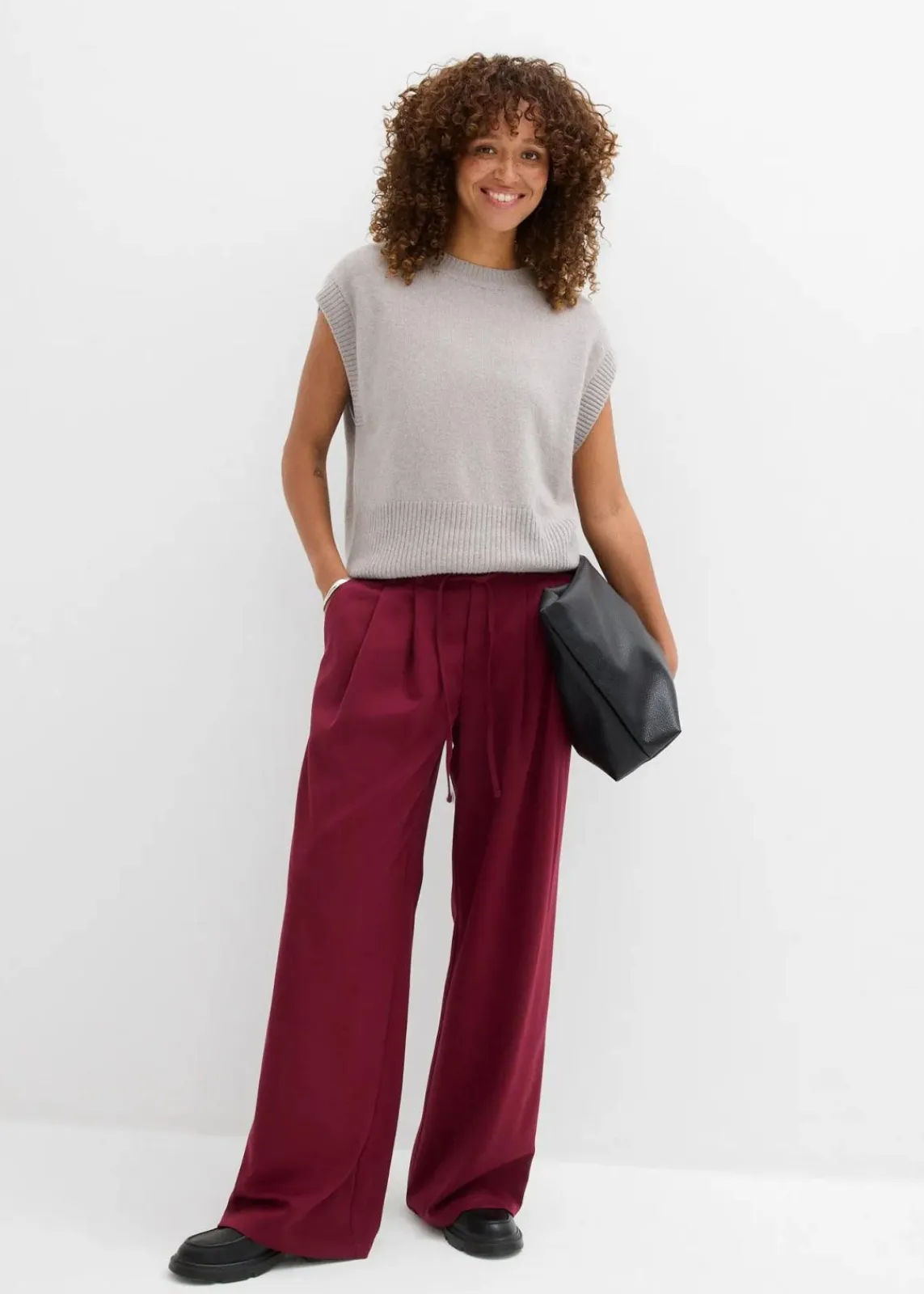 bonprix Bekleidung·Kleider|Hosen^Bundfaltenhose mit Bindeband dunkelbeere