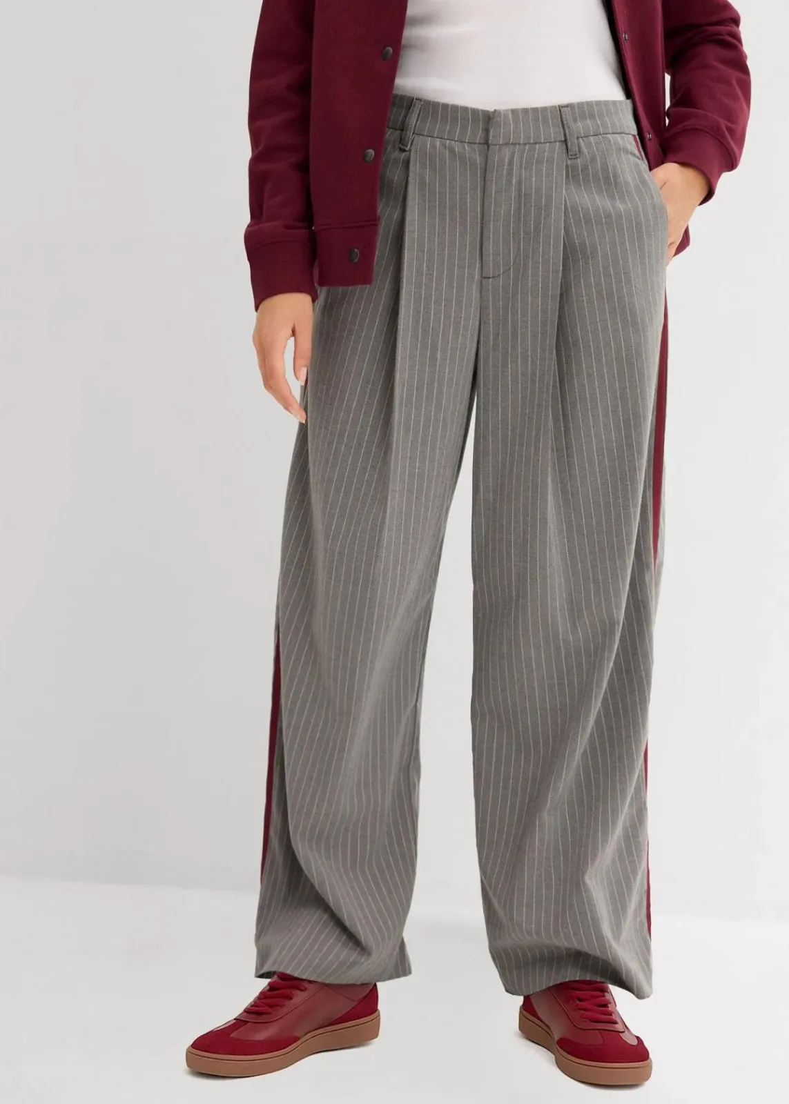 bonprix Bekleidung·Kleider|Hosen^Bundfaltenhose mit Kontraststreifen dunkelgrau meliert