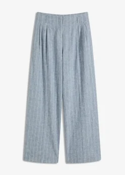 bonprix Hosen|Bekleidung·Kleider^Bundfaltenhose mit Leinenanteil rauchblau/wollweiß gestreift