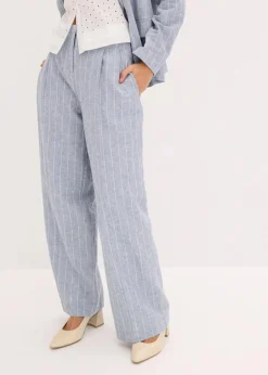 bonprix Hosen|Bekleidung·Kleider^Bundfaltenhose mit Leinenanteil rauchblau/wollweiß gestreift