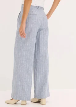bonprix Hosen|Bekleidung·Kleider^Bundfaltenhose mit Leinenanteil rauchblau/wollweiß gestreift