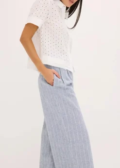 bonprix Hosen|Bekleidung·Kleider^Bundfaltenhose mit Leinenanteil rauchblau/wollweiß gestreift