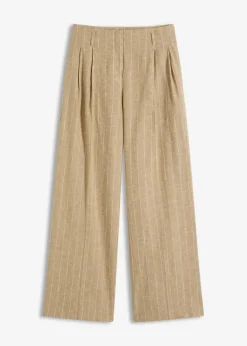 bonprix Bekleidung·Kleider|Hosen^Bundfaltenhose mit Leinenanteil khakibraun/natur gestreift