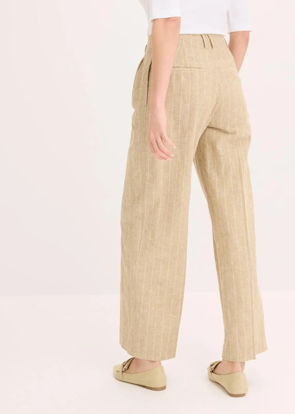 bonprix Bekleidung·Kleider|Hosen^Bundfaltenhose mit Leinenanteil khakibraun/natur gestreift