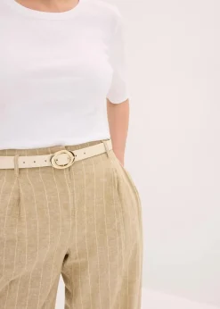 bonprix Bekleidung·Kleider|Hosen^Bundfaltenhose mit Leinenanteil khakibraun/natur gestreift