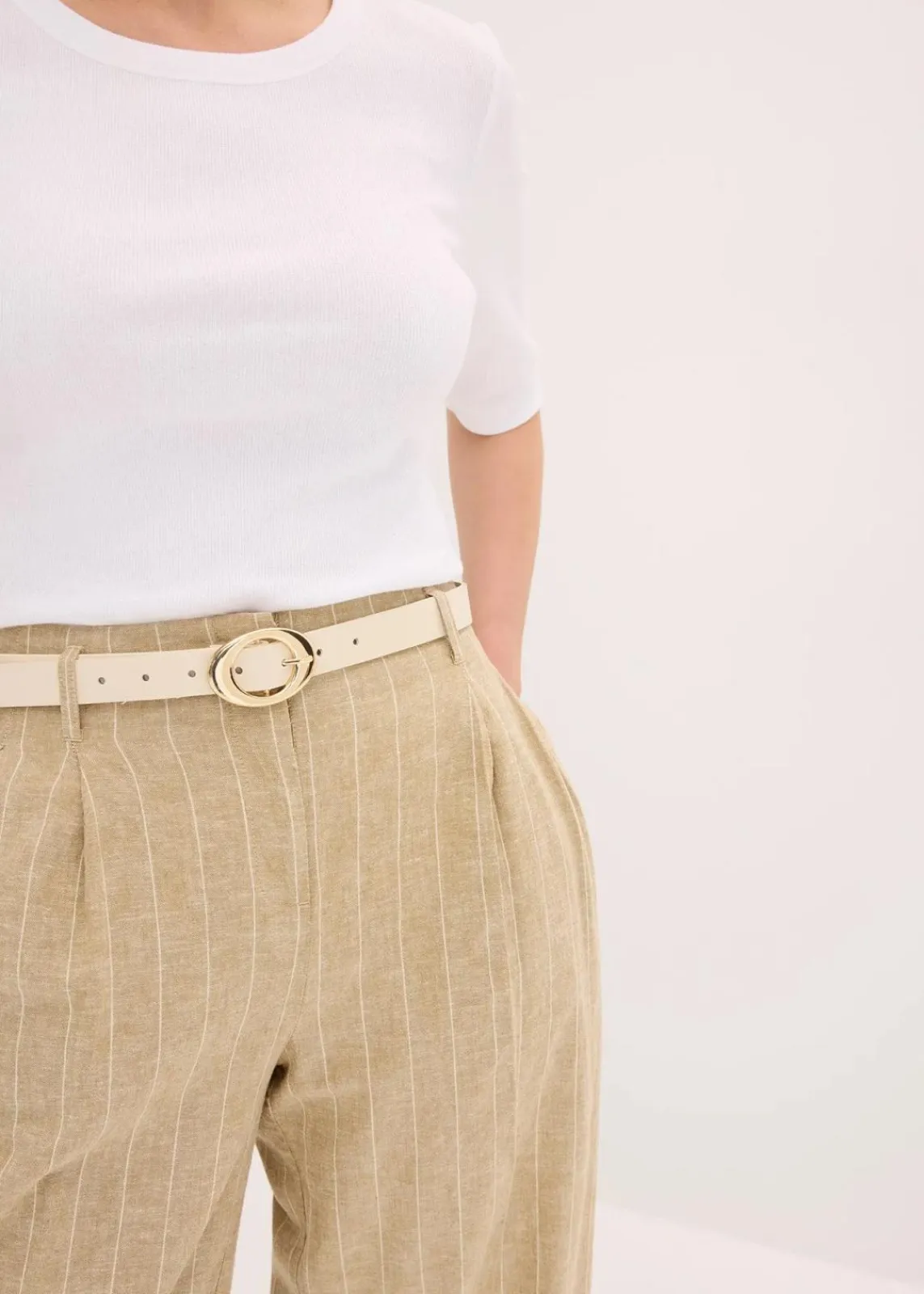 bonprix Bekleidung·Kleider|Hosen^Bundfaltenhose mit Leinenanteil khakibraun/natur gestreift