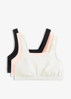 bonprix Wäsche·Baumwollunterwäsche|Nachhaltigere Materialien^Bustier mit Bio-Baumwolle ​(3er Pack) cremeblau+schwarz+seidenrosa